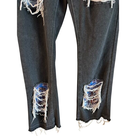 Rebel Vengence Men’s Bootcut Jeans Distressed Patches Gray Size 34 Ombré - Picture 3 of 10